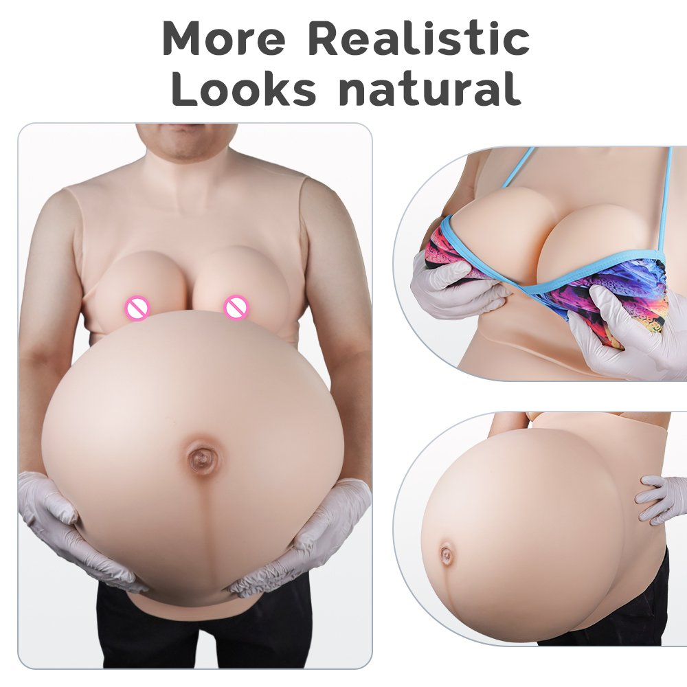 Inflatable Big Fake G cup Female Boobs With Twins 8 To 10 Month Fake Pregnant Belly Silicone Combo Set For Cosplay Clothing