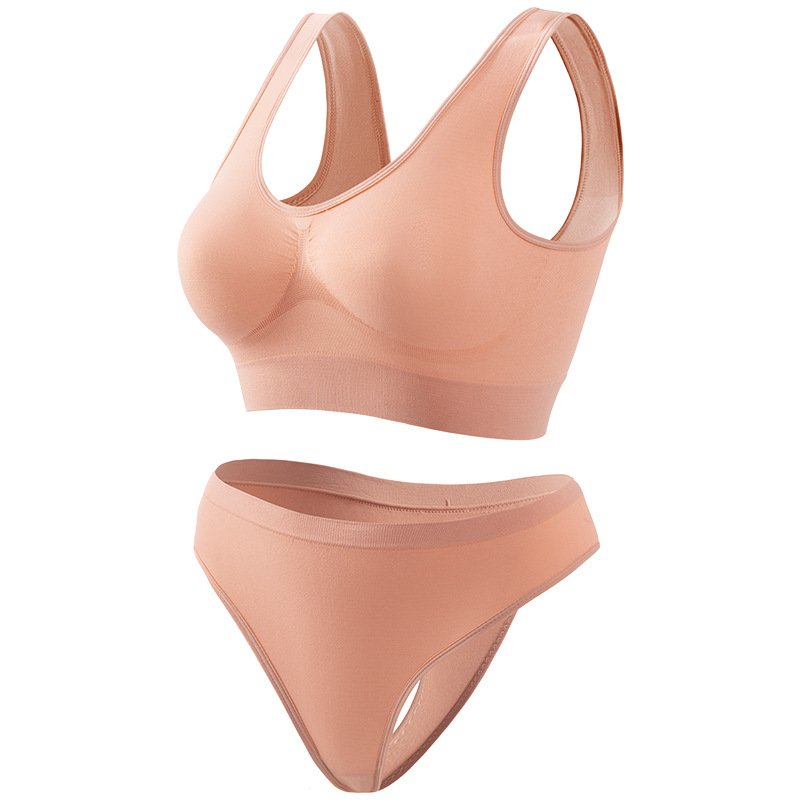 China factory plus size wireless seamless sports bra set colors sexy hot selling big breast supporting seamless bra and thong