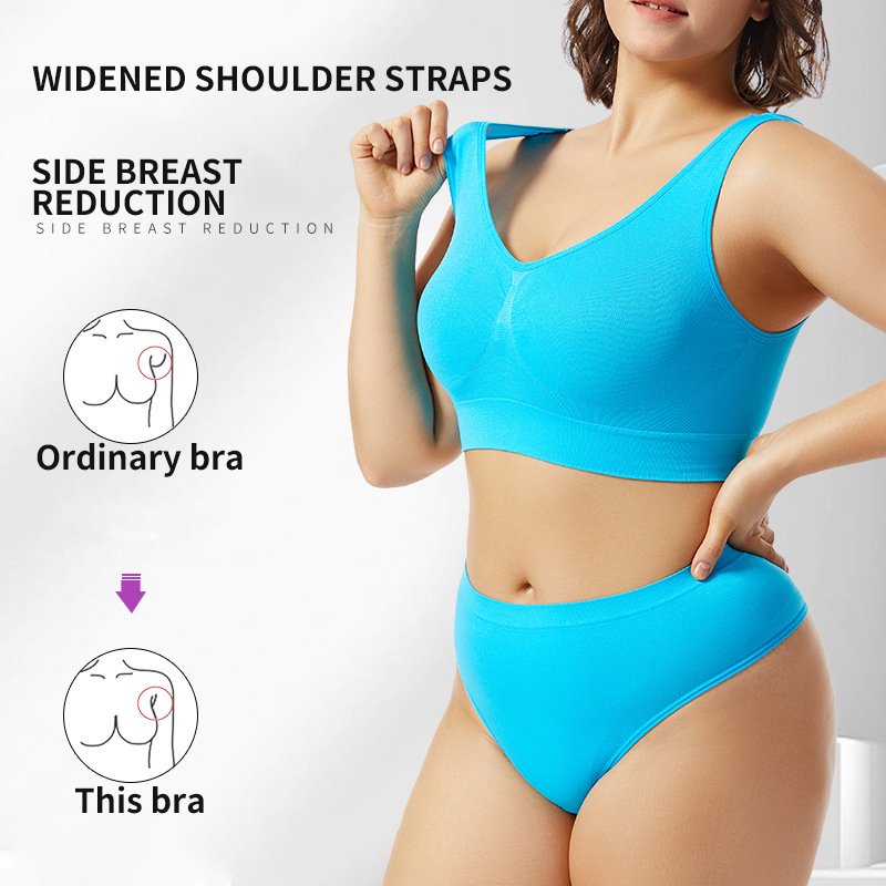 China factory plus size wireless seamless sports bra set colors sexy hot selling big breast supporting seamless bra and thong