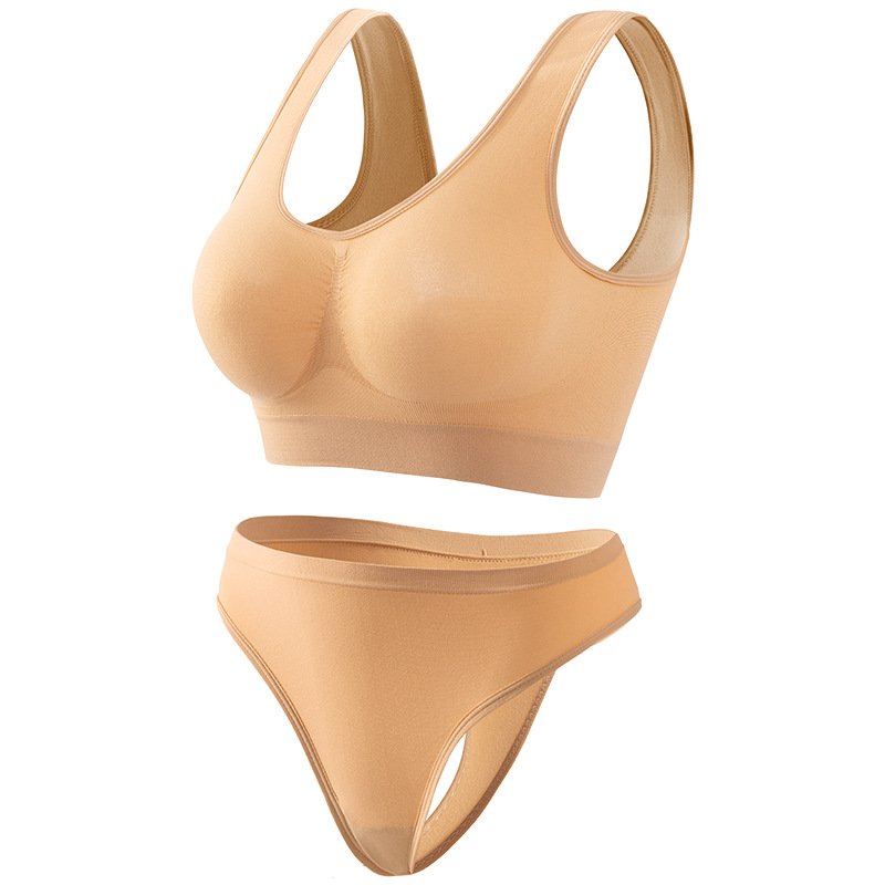 China factory plus size wireless seamless sports bra set colors sexy hot selling big breast supporting seamless bra and thong