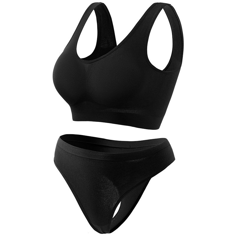 China factory plus size wireless seamless sports bra set colors sexy hot selling big breast supporting seamless bra and thong