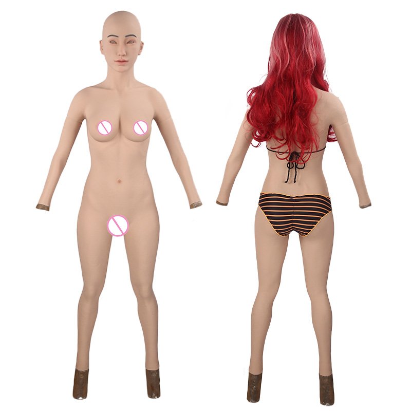 Female Fake Boobs Whole Body Suit Breast Forms With Head Huge Boob For Men Silicone Body Suit