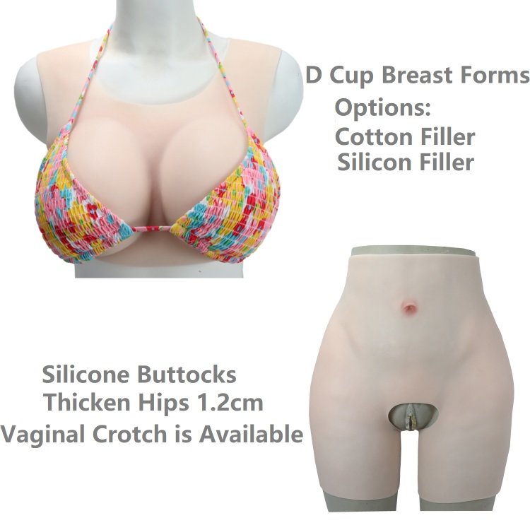 Drag Suit D Cup Silicone Breast Forms and Silicone Butt Panties Thicken Hips 1.2cm for Crossdresser Transgender Drag Queen