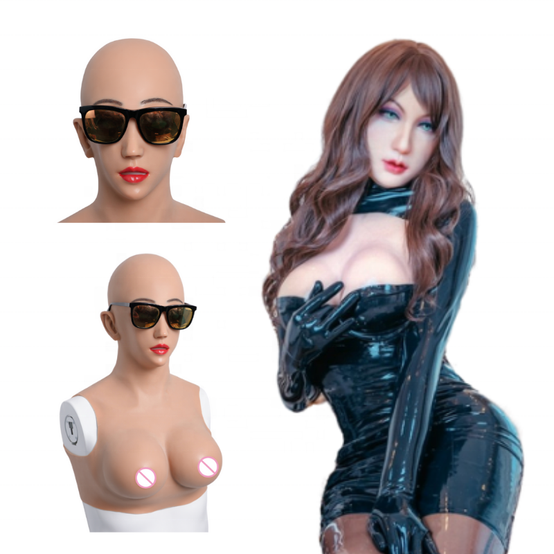 Shemale crossdresser face and breast silicone masks realistic female mask and breast form for cosplay drag queen