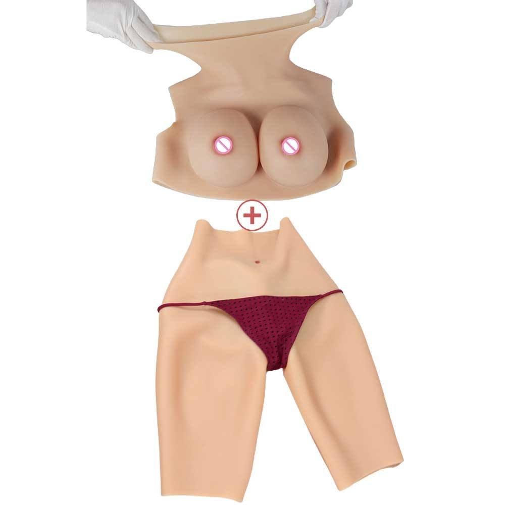 Realistic Silicone Breast Forms Disguised Chest Transgender Drag Queen Vagina Pants for Cosplayer Crossdresser