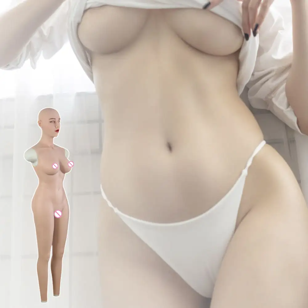 Silicone head mask with boobs Man To Woman Sexy Body suit With Head Realistic Breast fake vagina bodysuit
