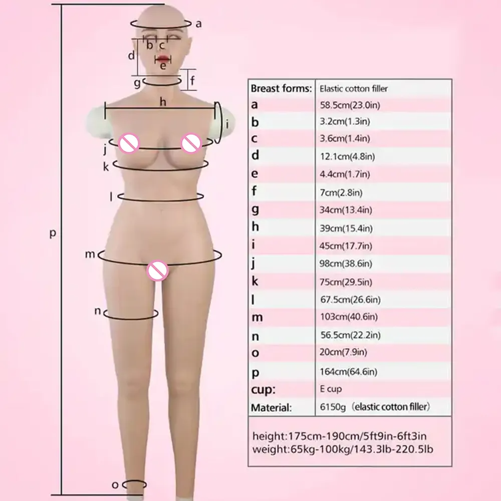Silicone head mask with boobs Man To Woman Sexy Body suit With Head Realistic Breast fake vagina bodysuit