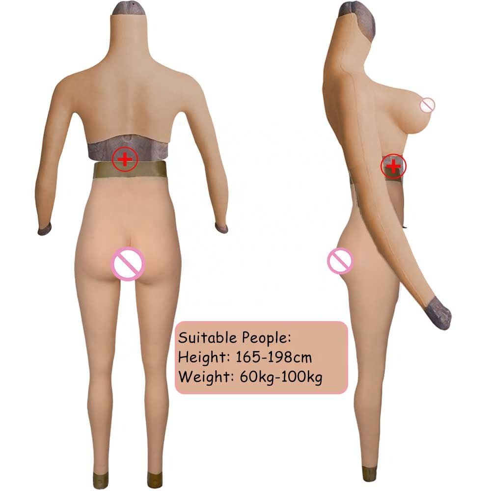 Men to women Realistic Crossdresser costume suit C D cup fake boobs with vagina pants Artificial silicone bodysuit