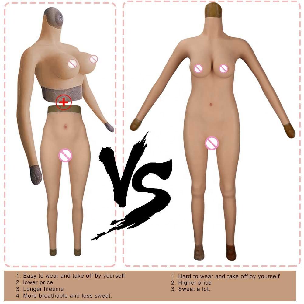 Men to women Realistic Crossdresser costume suit C D cup fake boobs with vagina pants Artificial silicone bodysuit