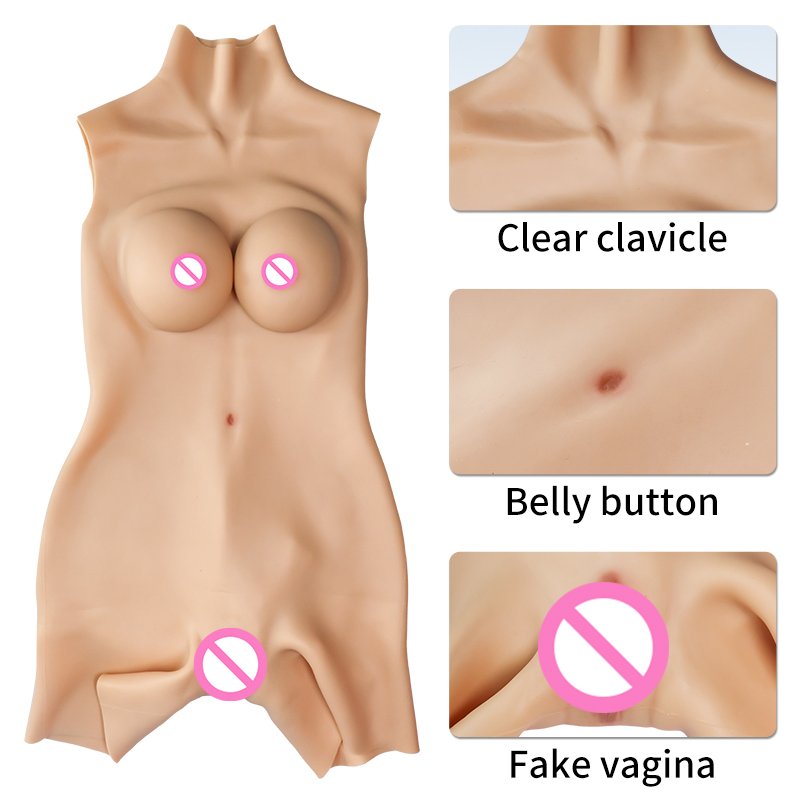 Silicone Bodysuit Fake Pussy WIth Breast Forms Drag Queen Buttocks Pad Vagina For Transgender Crossdresser Big Boobs