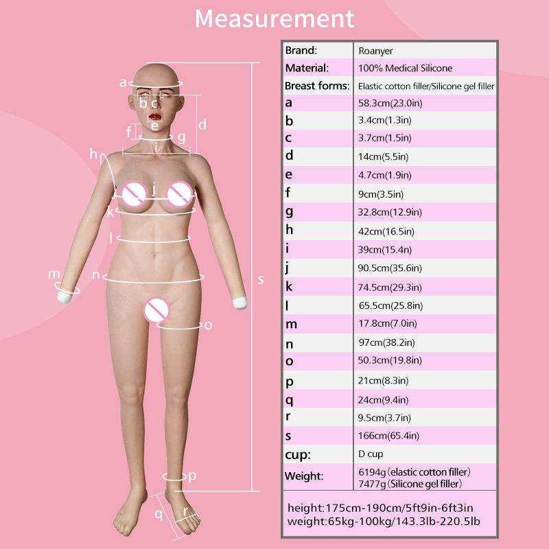 Realistic Silicone Body Suit Women with Head Mask Arms Feet for Crossdresser Sissy Transvestite Breast Form Drag Queen Trans CD