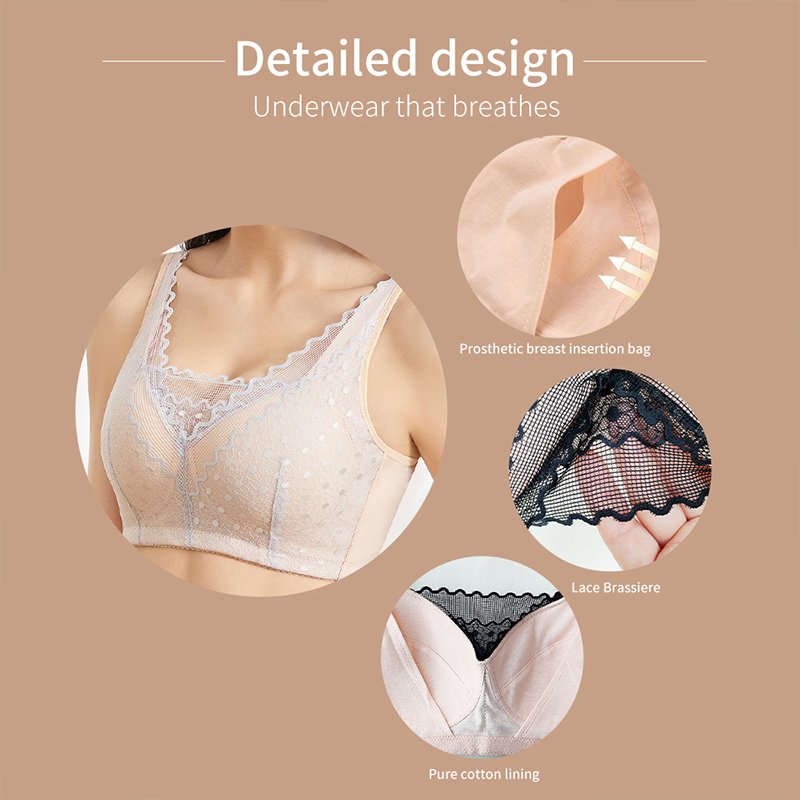 Mastectomy Bra with Pockets for Silicone Breast Forms Prosthesis Women Everyday Bra