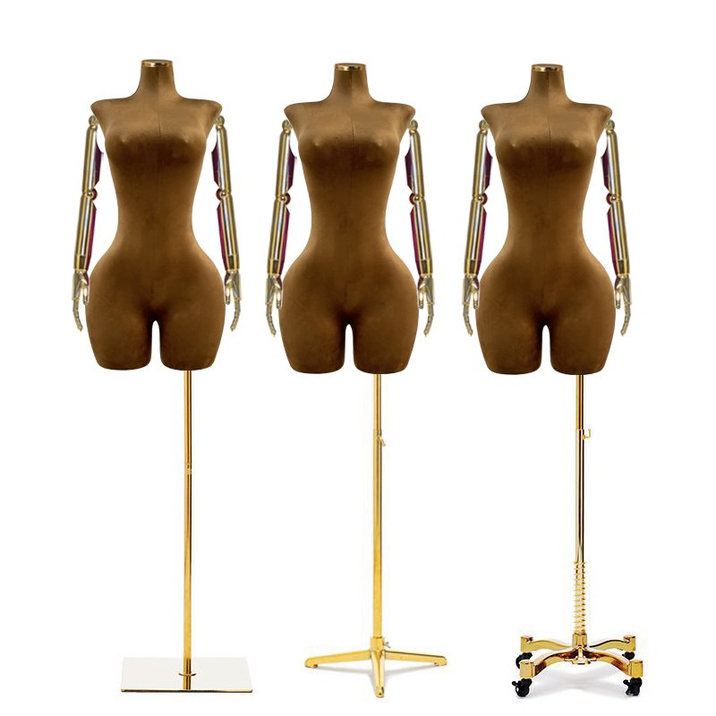 Brown Fiberglass Half Body Bbl Mannequin Curvy Dress Form Manikin Leg Plus Size Mannequin Woman Big Butt Mannequin with Gold Arm