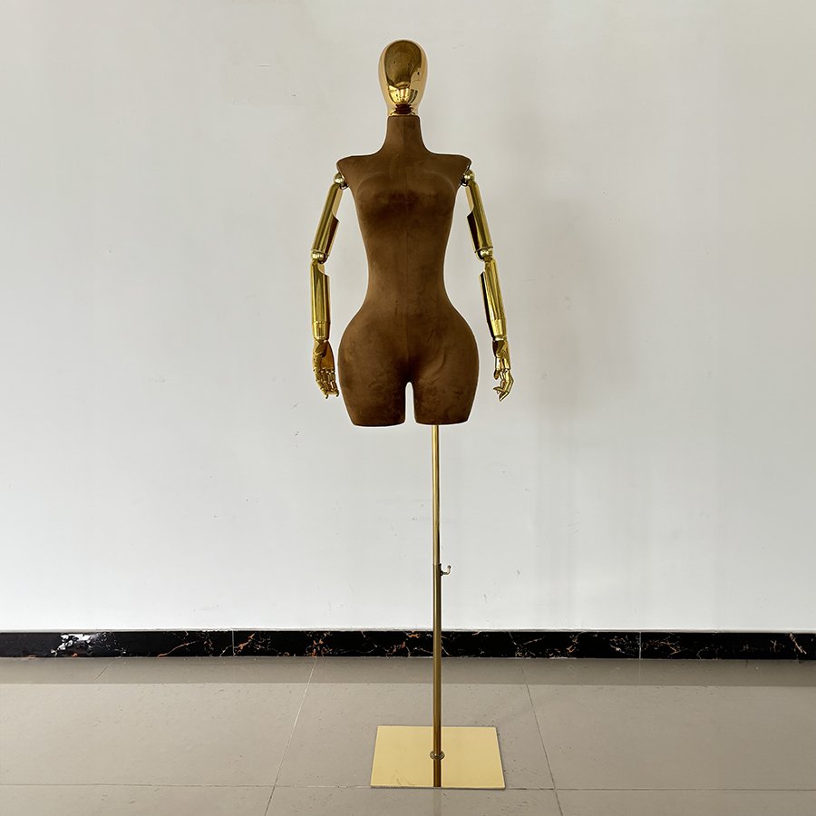 Brown Fiberglass Half Body Bbl Mannequin Curvy Dress Form Manikin Leg Plus Size Mannequin Woman Big Butt Mannequin with Gold Arm