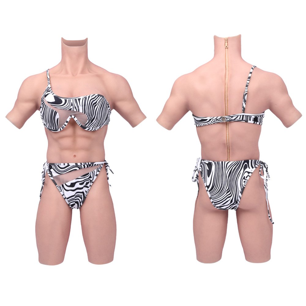 8th Silicone Breast Form Lifelike Fake Boobs For Women Drag Queen Transgender D Cup Silicone Abdominal Muscle Bodysuit Cosplay