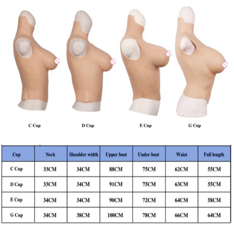 URCHOICE Realistic Half Body Silicone Breast Forms Huge CDE Cup Fake Boobs Big Breast Plate for CD Transgender Shemale Ladyboy
