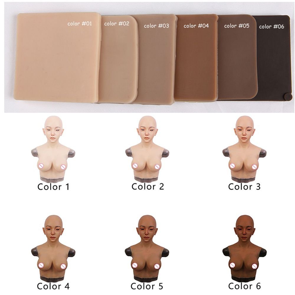 URCHOICE transgender transvestite cosplay crossdresser silicone headwear disguise mask female with C cup fake boobs breast form