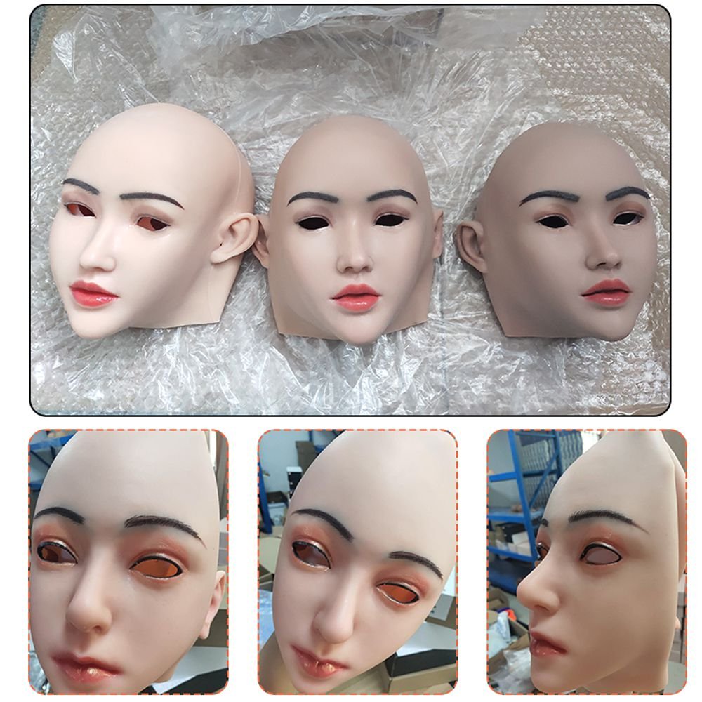 URCHOICE transgender transvestite cosplay crossdresser silicone headwear disguise mask female with C cup fake boobs breast form
