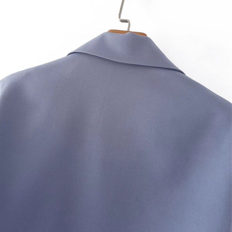 Women Elegant Single Button Jacket Short Blue Ladies Suit