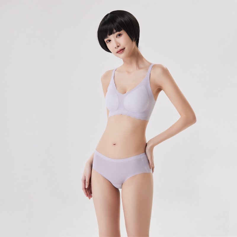 Women's Summer Seamless All-In-One Bra Lace Decoration Small Non-Wired Gathered Back Shows Big Breasts Beautiful Brassier Women
