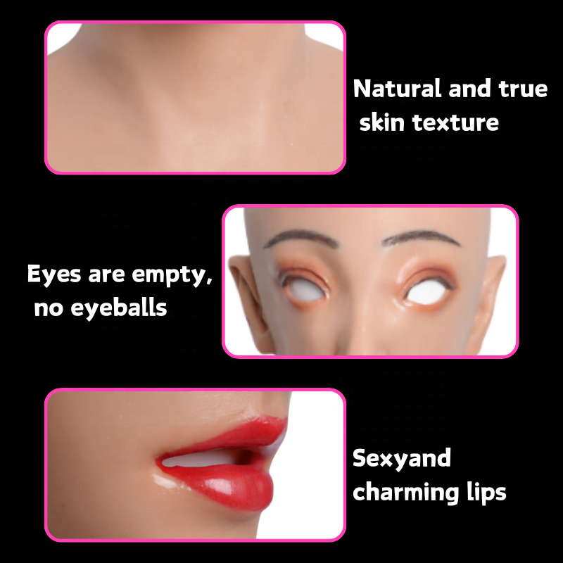 Crossdresser Party Realistic Silicone Female Face Mask Head Masquerade with D Cup Breast Forms for Transgender Cosplay