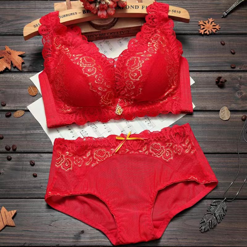 Bra Thin large size no underwire underwear women's thickened small chest gathered adjustment type beautiful back lace vest type