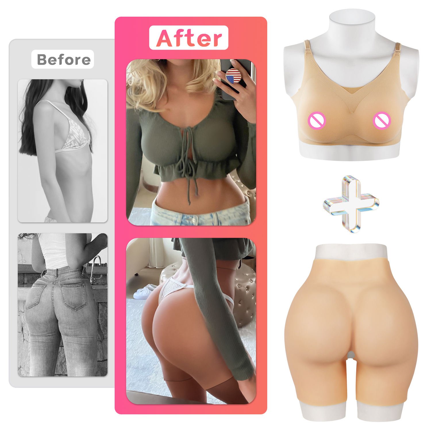 Body Shaping Suits Female Silicone Boobs and Butt Enhancer 1.2 cm enhancement Pads For Bountifl Curves African Woman