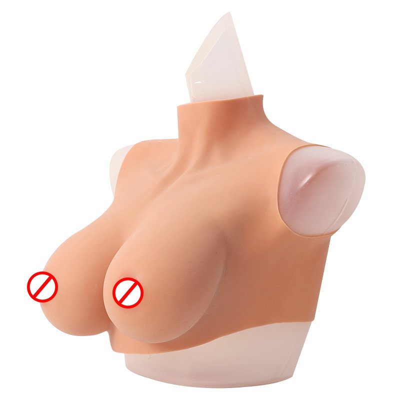 High neck Cosplay Silicone chest Realistic Fake boobs breastplate False Silicon Female Breast Forms Prosthesis custom