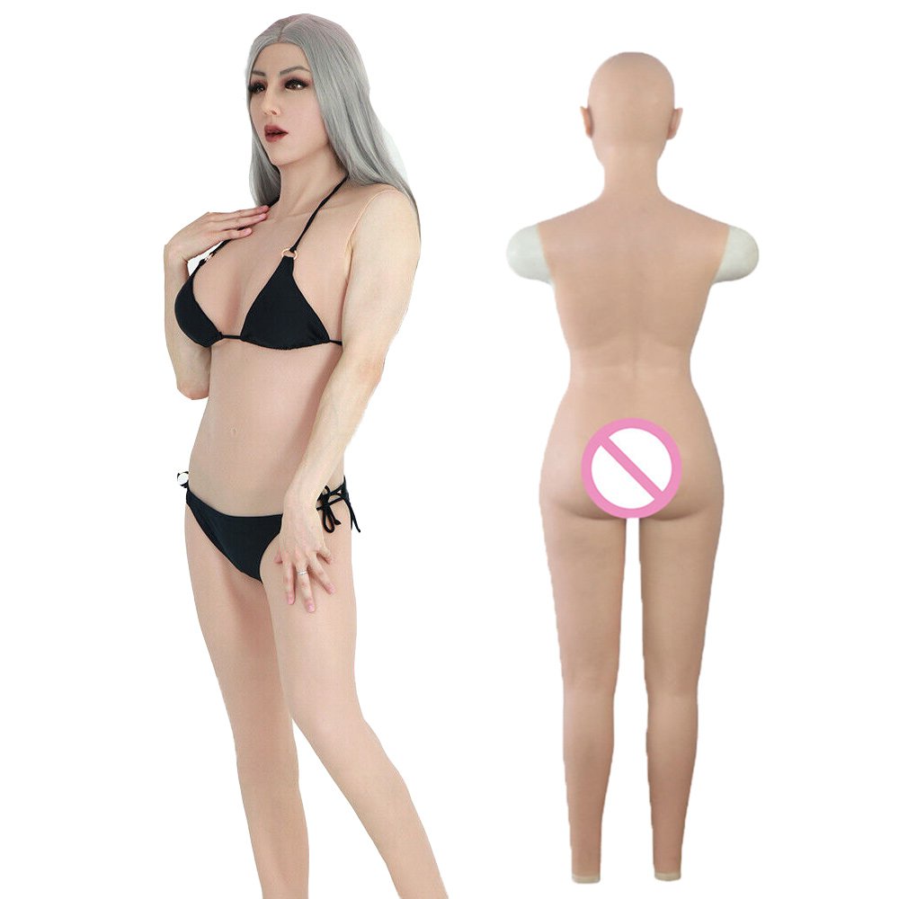 Silicone Body Suit False Breast Lifelike Fake Female Vagina With Head Mask Delicate Makeup For Cosplay Crossdresser Sissy