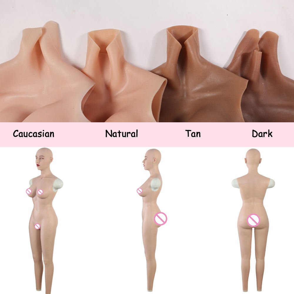 Silicone Body Suit False Breast Lifelike Fake Female Vagina With Head Mask Delicate Makeup For Cosplay Crossdresser Sissy