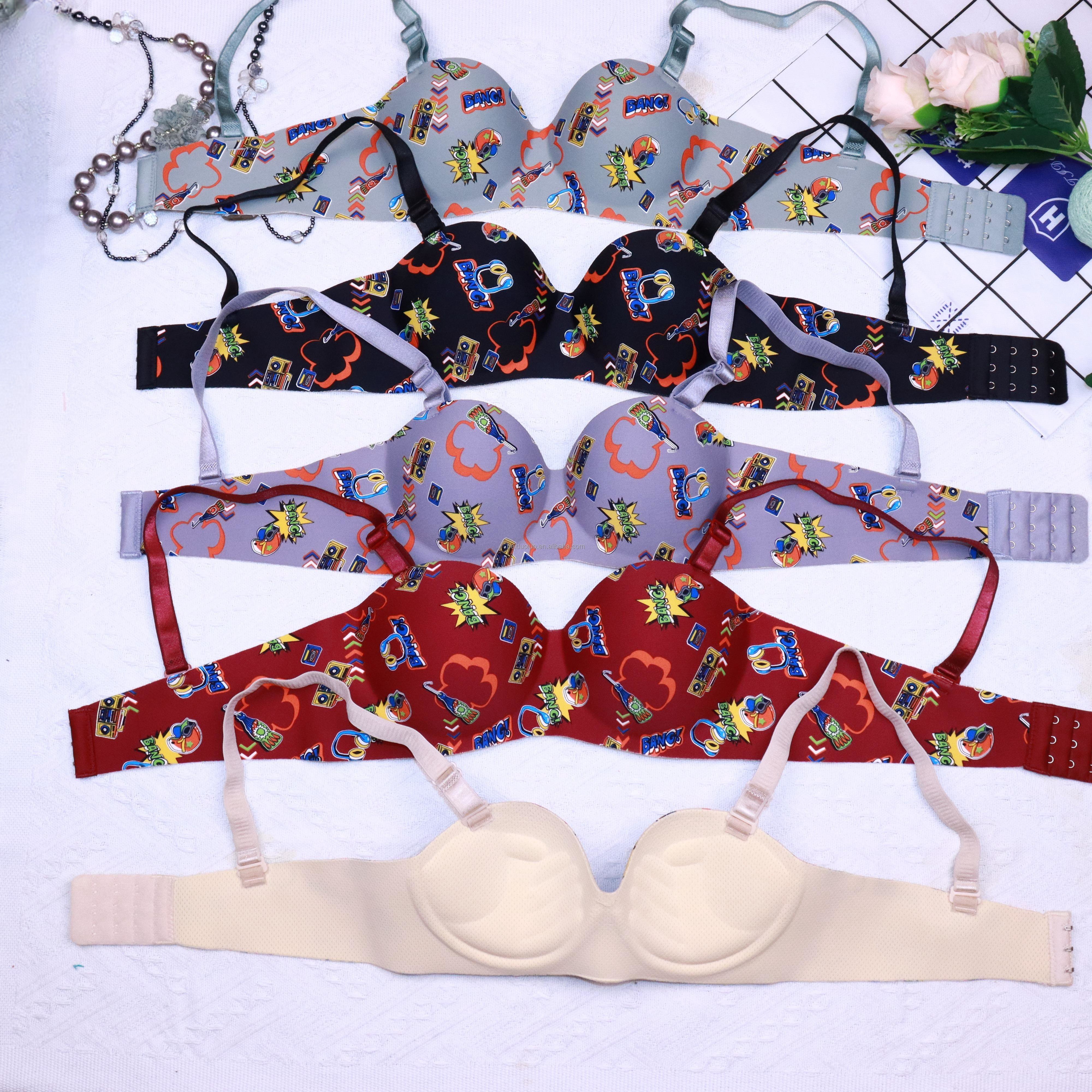 Small cup push-up Spandex Thick cup adjusted-straps fashionable printed wire free One-piece bra for small breasts woman