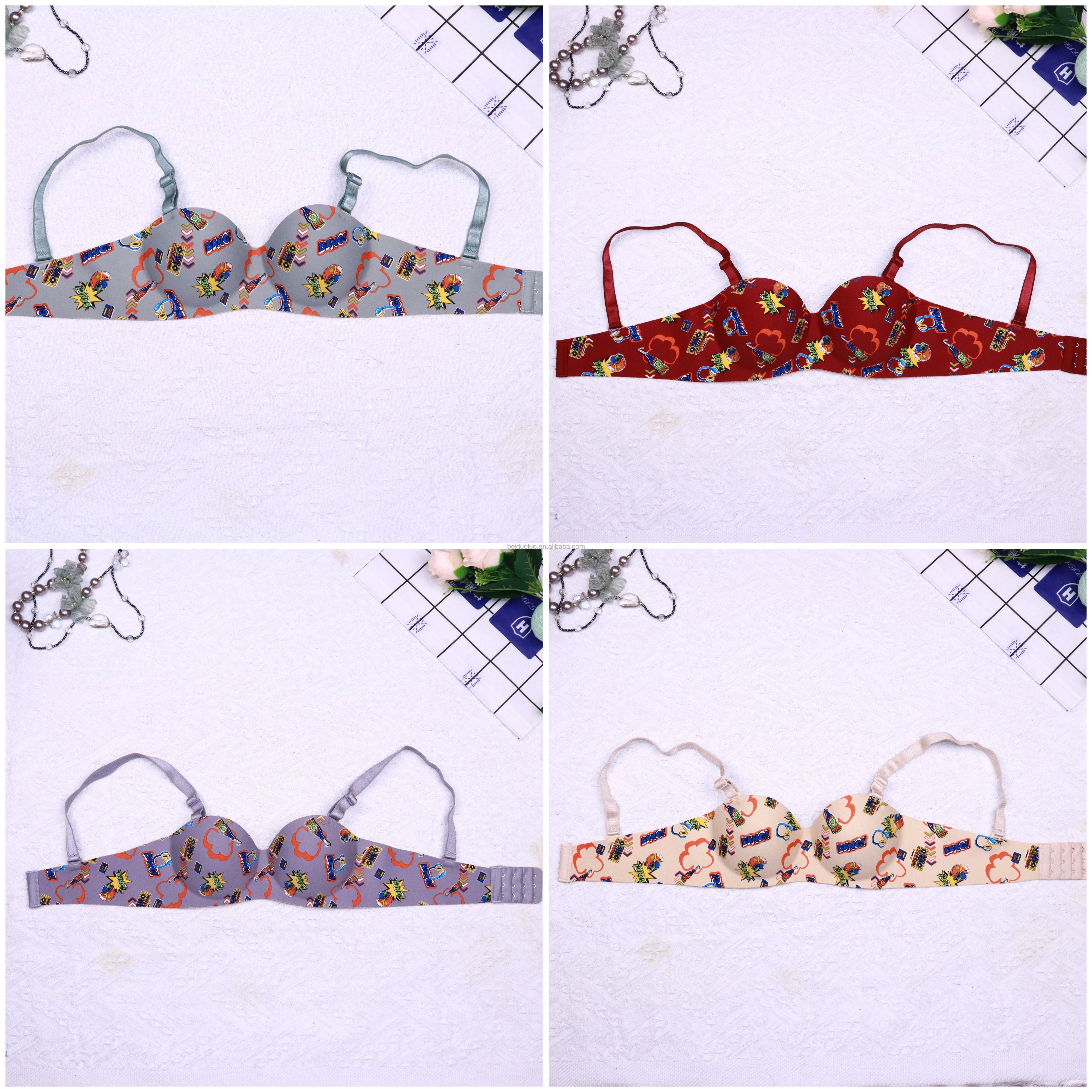 Small cup push-up Spandex Thick cup adjusted-straps fashionable printed wire free One-piece bra for small breasts woman