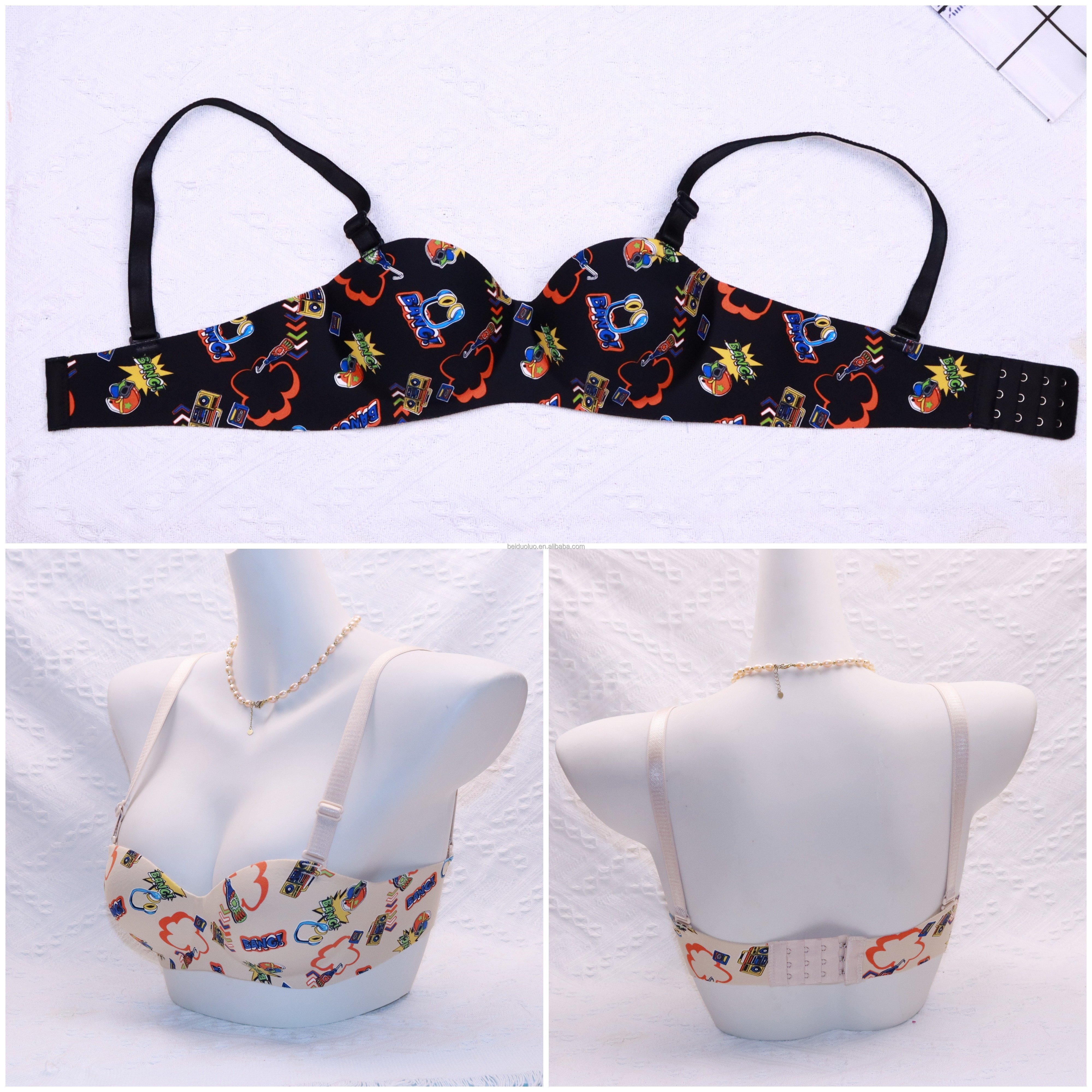 Small cup push-up Spandex Thick cup adjusted-straps fashionable printed wire free One-piece bra for small breasts woman