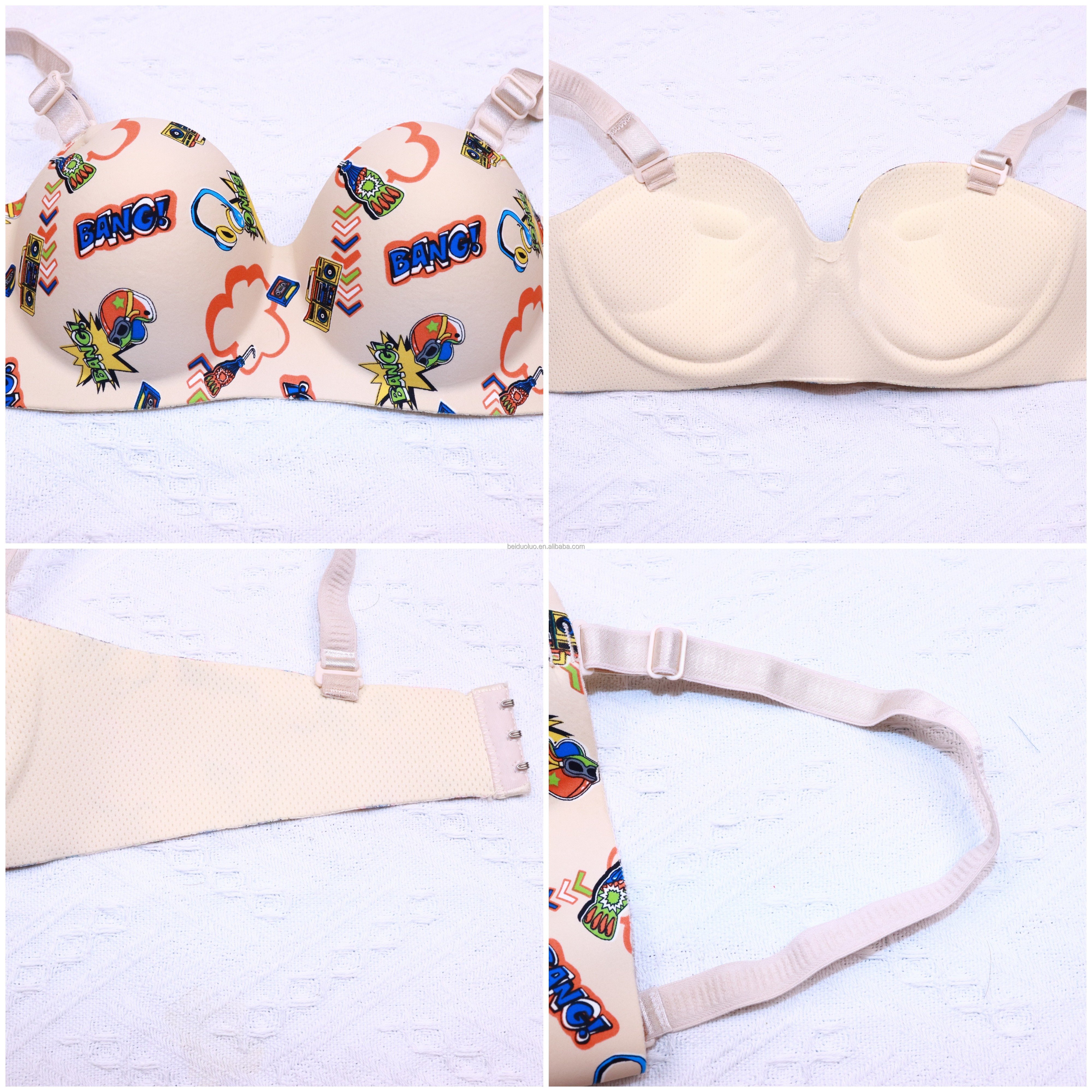 Small cup push-up Spandex Thick cup adjusted-straps fashionable printed wire free One-piece bra for small breasts woman