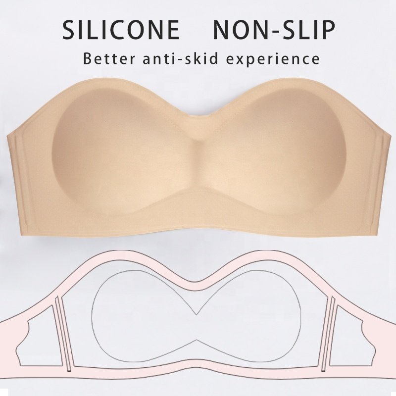 Hot Sale Nude Ladies Comfortable Bandeau Adhesive Bra Strapless Sticky Push Up Lift Bustier Padded Seamless Bras For Women