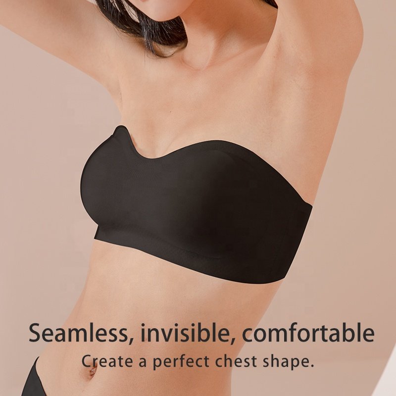 Hot Sale Nude Ladies Comfortable Bandeau Adhesive Bra Strapless Sticky Push Up Lift Bustier Padded Seamless Bras For Women