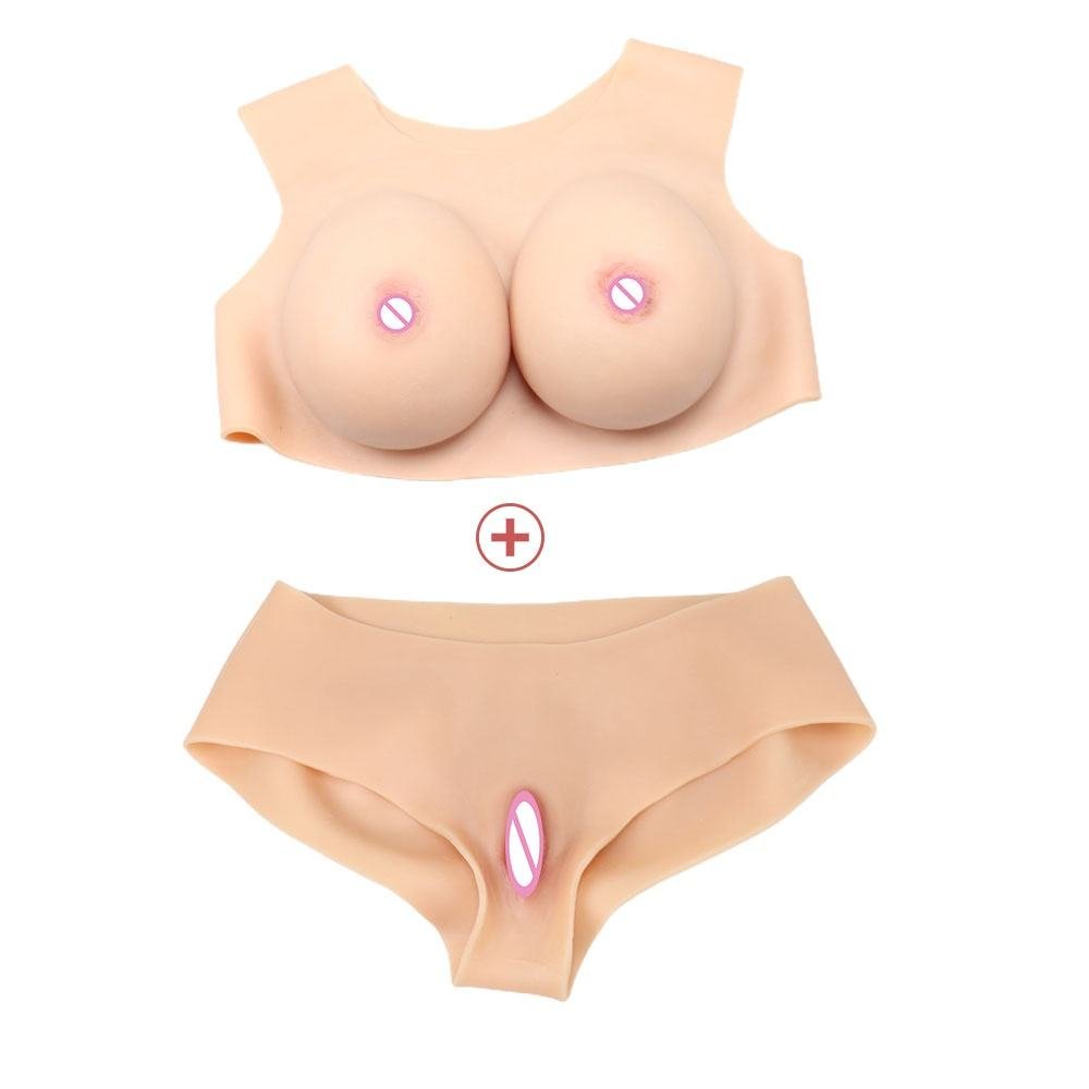 Realistic Silicone False Breast Enhancement And Hip lifting Vagina Pants For Crossdressing Sissy