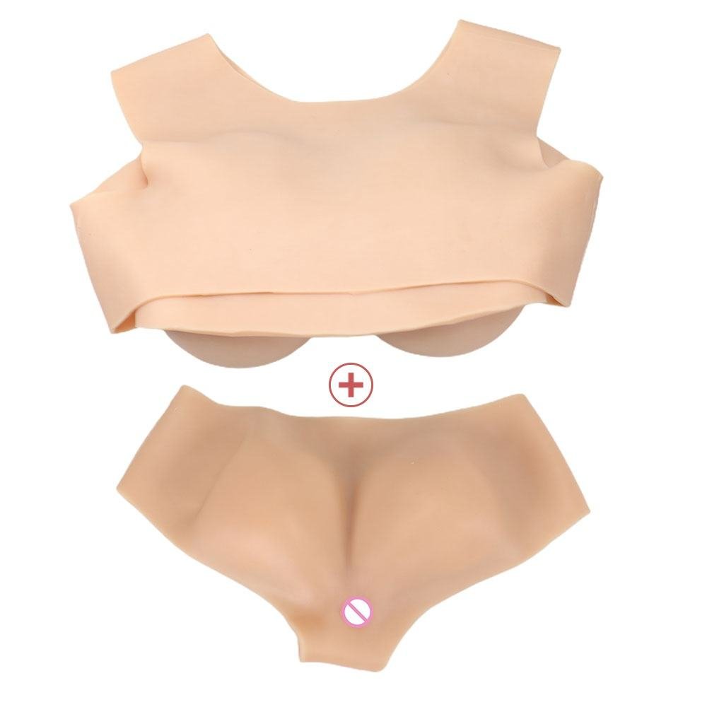 Realistic Silicone False Breast Enhancement And Hip lifting Vagina Pants For Crossdressing Sissy