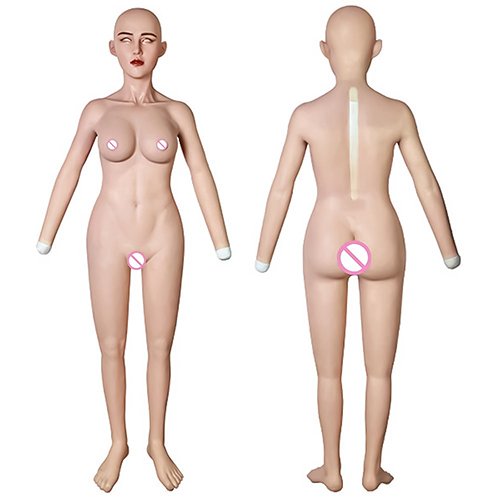 Realistic Silicone Breast Forms Bodysuit with Head Fake Boobs Vagina for Crossdressers-Male to Female Shemale Cosplay