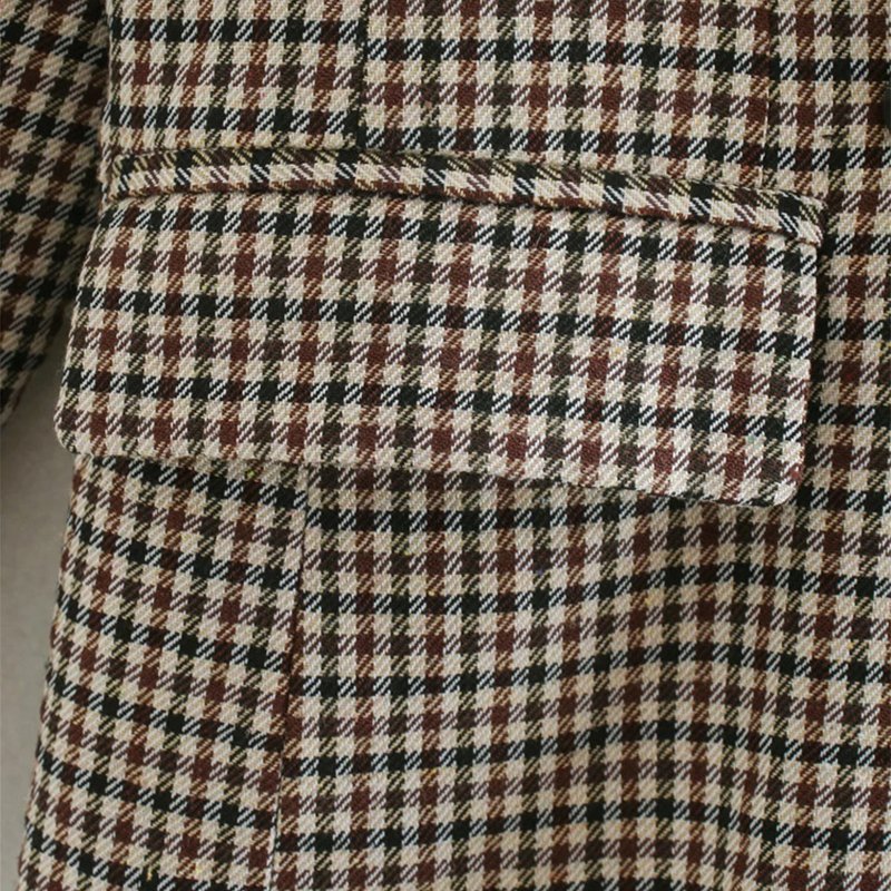 Women Plaid Double Breasted Jacket Casual Ladies Suit