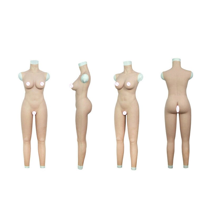 Artificial Wearable Sleeveless Body Suit Full Body Jumpsuit Silicone C Cup Breast Fake Boob Silicone Fake Vagina Suit For Sale
