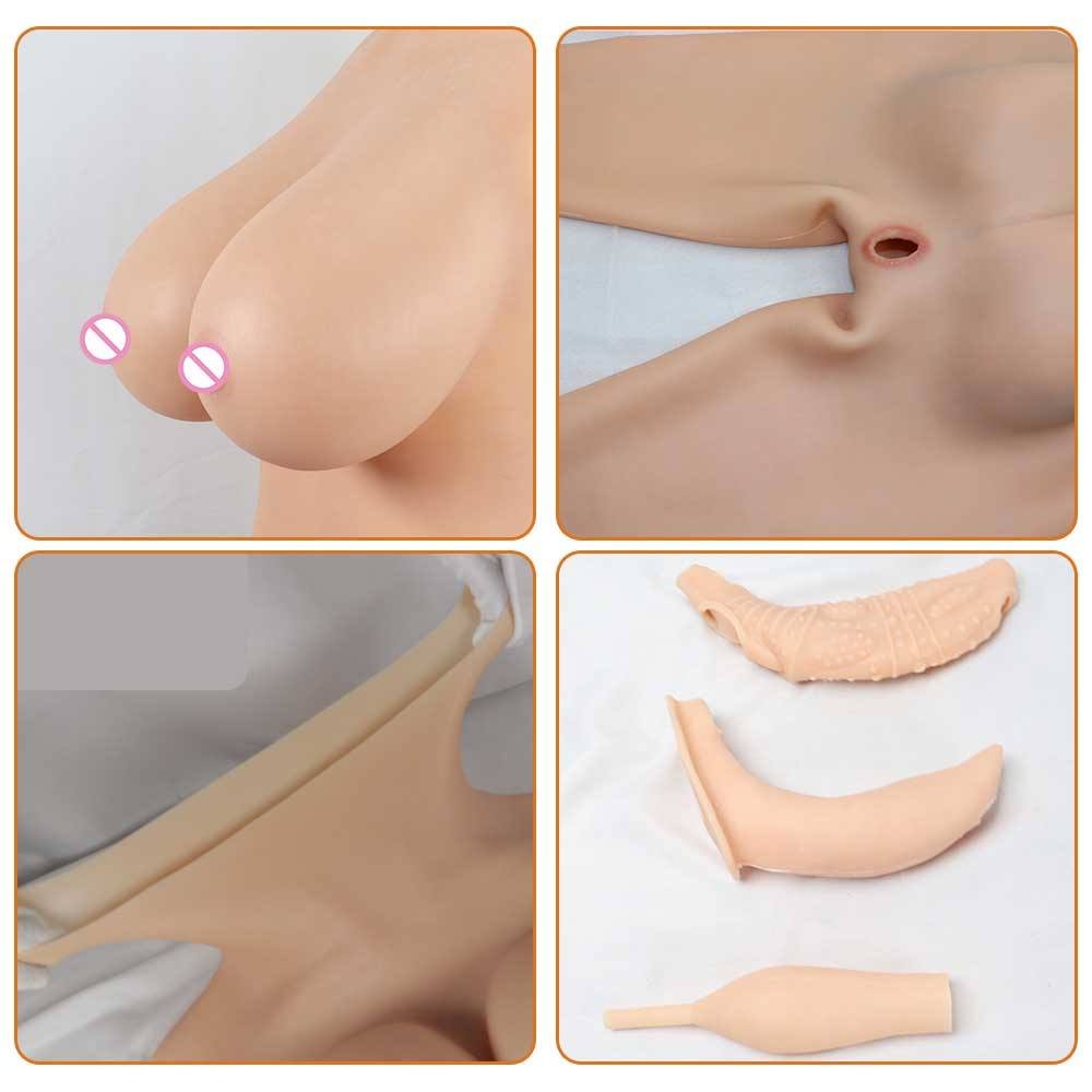 Silica gel Artificial Realistic Body Suit Set With Arms and Giant Boobs For Cosplayer Female to Male Actor Anime Cosplay
