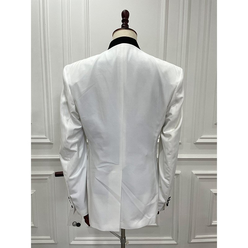 Custom Men's High Quality Gold Embroidery White Suits 3 Pieces Plus Size Slim Fit Single Breasted Forms Wedding Dress for Men