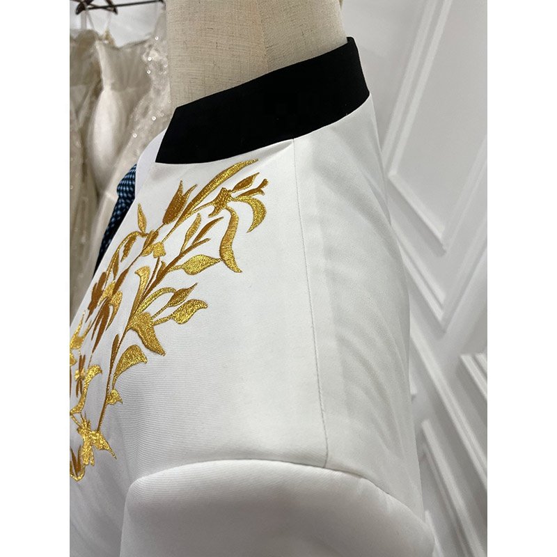 Custom Men's High Quality Gold Embroidery White Suits 3 Pieces Plus Size Slim Fit Single Breasted Forms Wedding Dress for Men