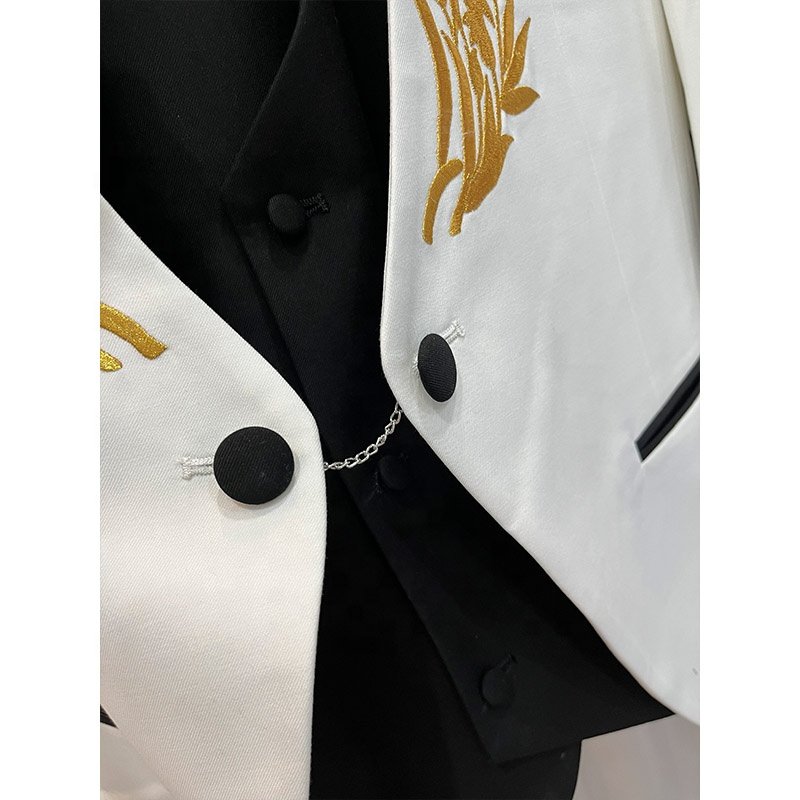 Custom Men's High Quality Gold Embroidery White Suits 3 Pieces Plus Size Slim Fit Single Breasted Forms Wedding Dress for Men
