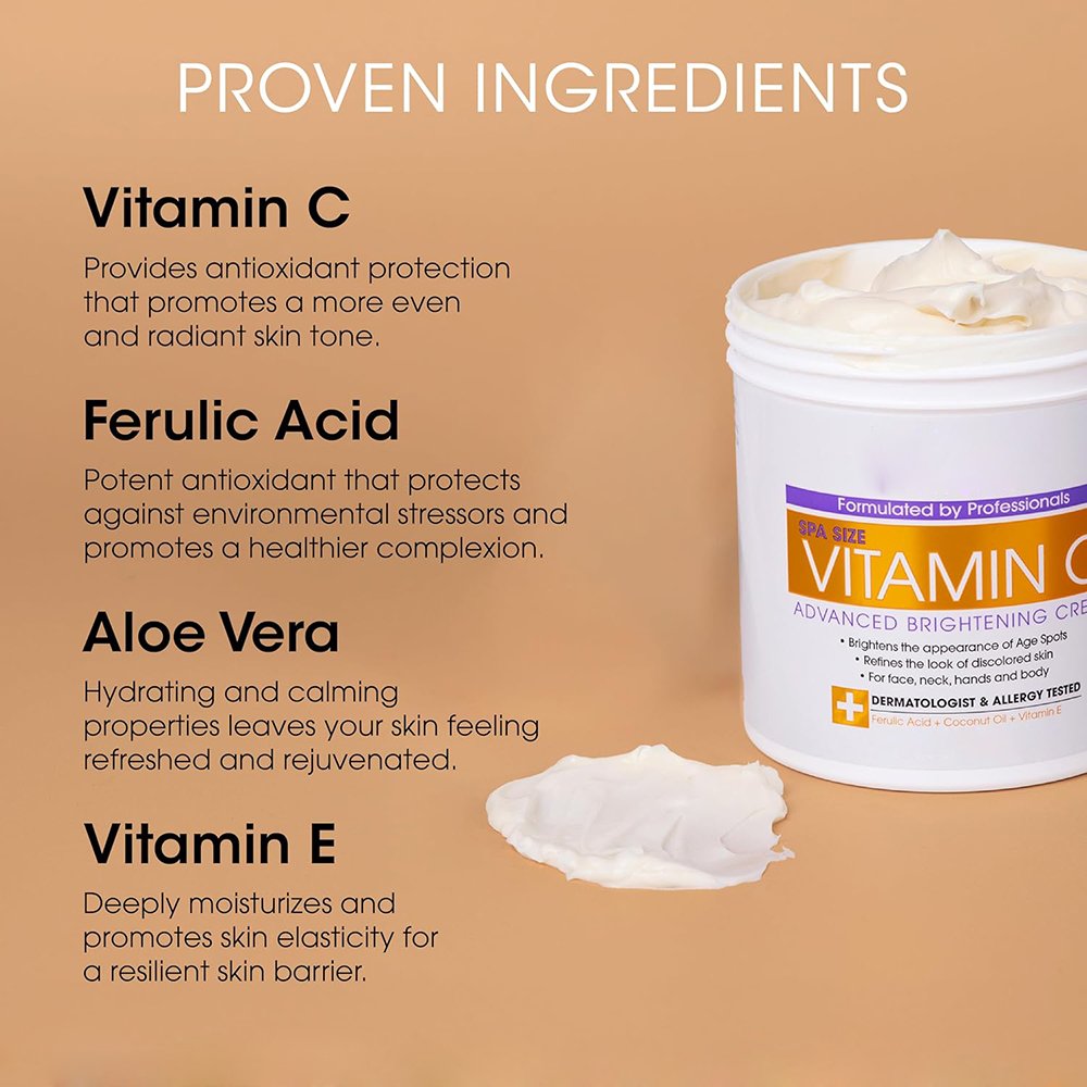 Vitamin C Face Body Lotion Moisturizer Firming & Brightening Cream with Tranexamic & Mandelic Acid Oil Form