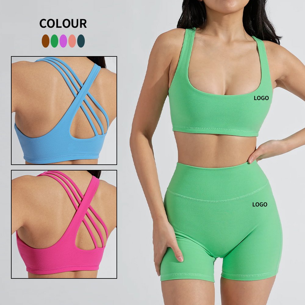 Customization Spandex Nylon Women Blank Push Up Gym Bra Workout Top Fitness Cross Back Yoga Sports Bra