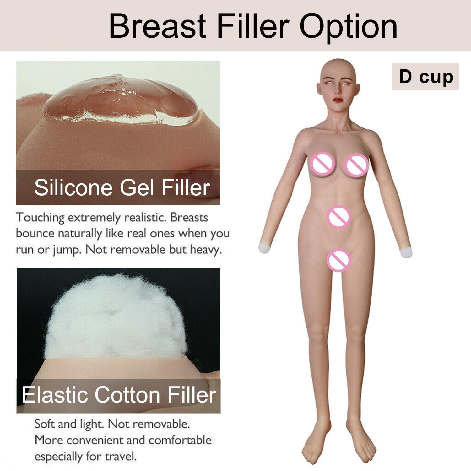 URCHOICE Artificial fake Vagina breast forms Bodysuit Silicone Breast Form with Mask Open Back Crossdress Drag Queen