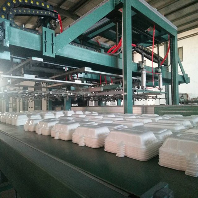 forming area big double robot arms model PS styrofoam burger boxes machine