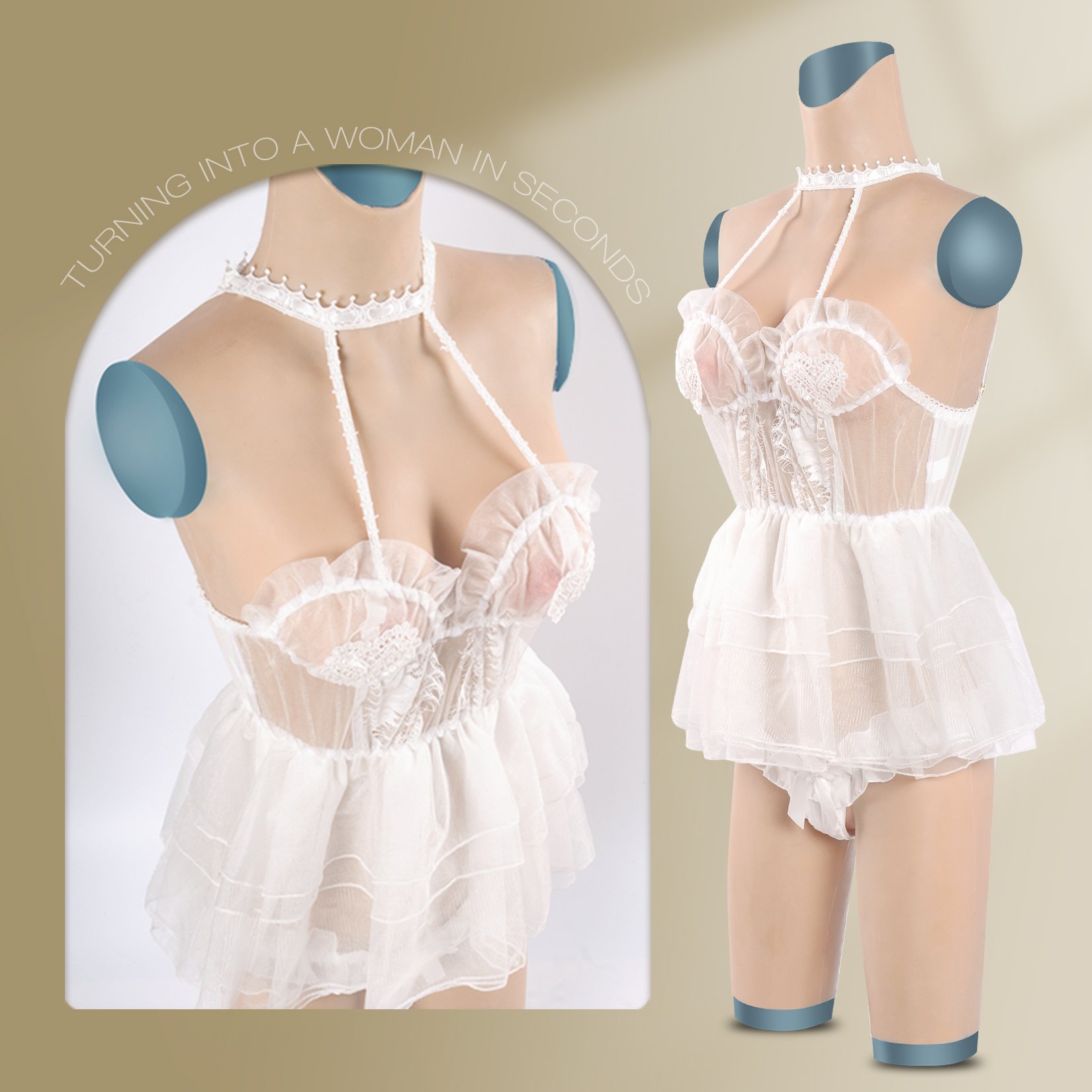 Silicone Bodysuits Vagina Pants with Butt Pads Enhancement and High Collar Big Boobs for Cosplayer Transvestite Transgender